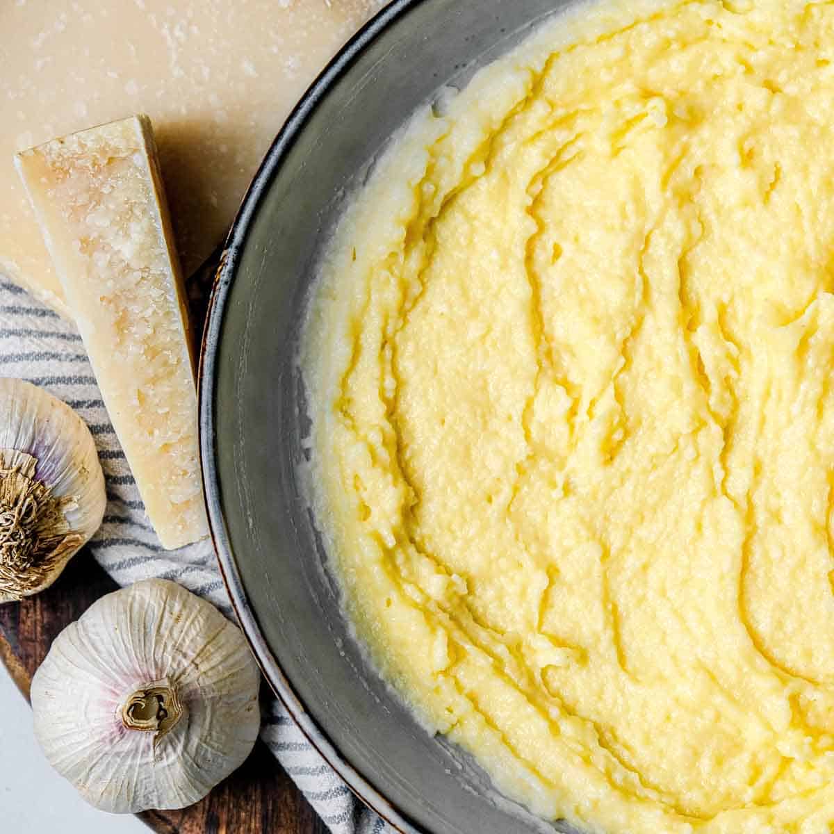 Creamy Parmesan Polenta with Roasted Garlic