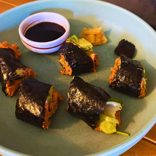 Raw Vegan Sushi Rolls: Mock Salmon Roll