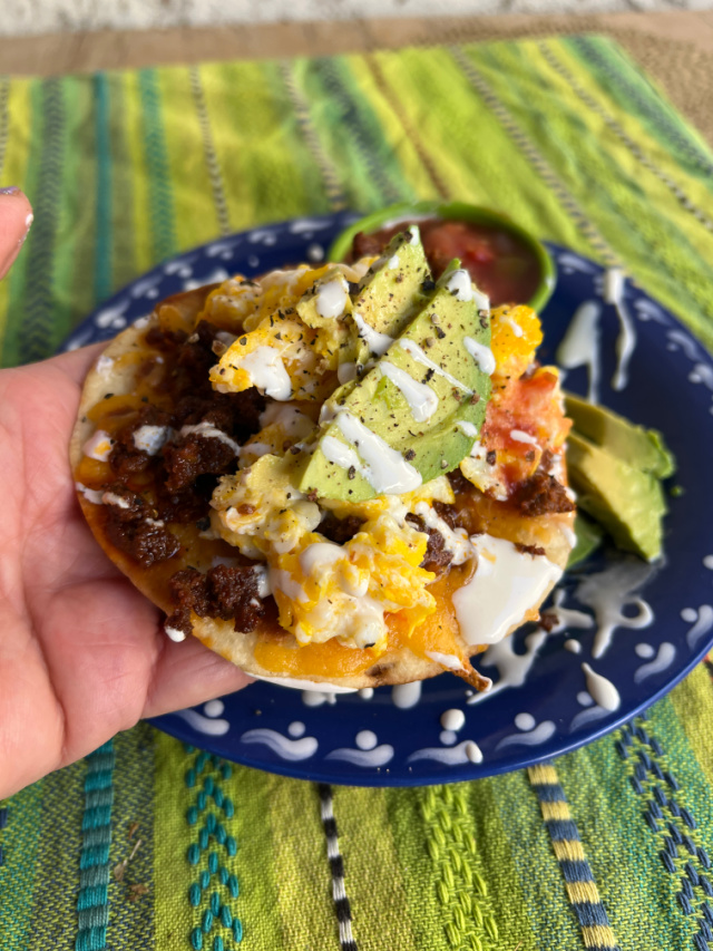 Crispy mini breakfast tostadas with chorizo & avocado