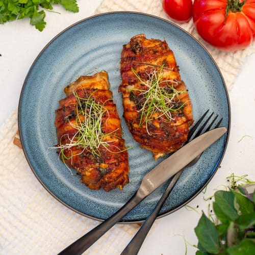 Glazed Keto Cheese Stuffed Chicken Breasts with Bacon