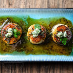 Scallops with a Honey Parsley Gastrique and Blue Cheese