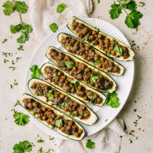 Chickpea Curry Stuffed Zucchini Boats