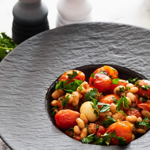 Roasted tomatoes with white beans