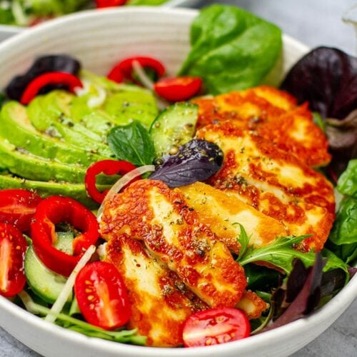 Avocado Halloumi Salad With Mediterranean Dressing