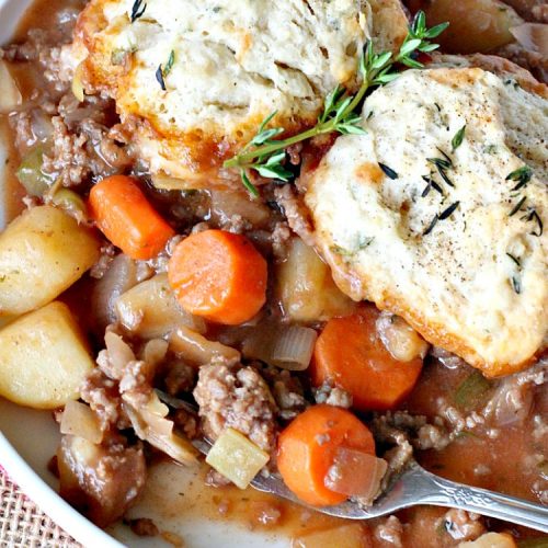 Hamburger Pot Pie with Herb Biscuits