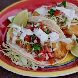 Ensenada Style Fish Tacos with Cilantro Lime Crema