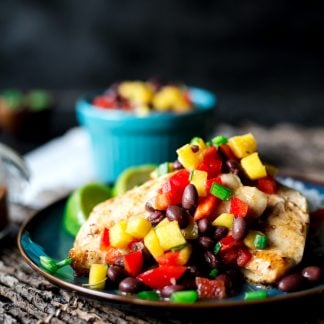 Spicy Salt and Lime Black Sea Bass with Mango and Black Bean Salad
