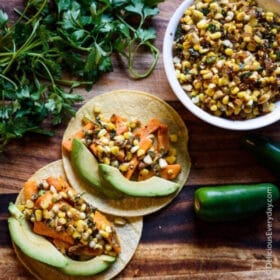 Mexican Street Corn with Roasted Sweet Potato Tacos