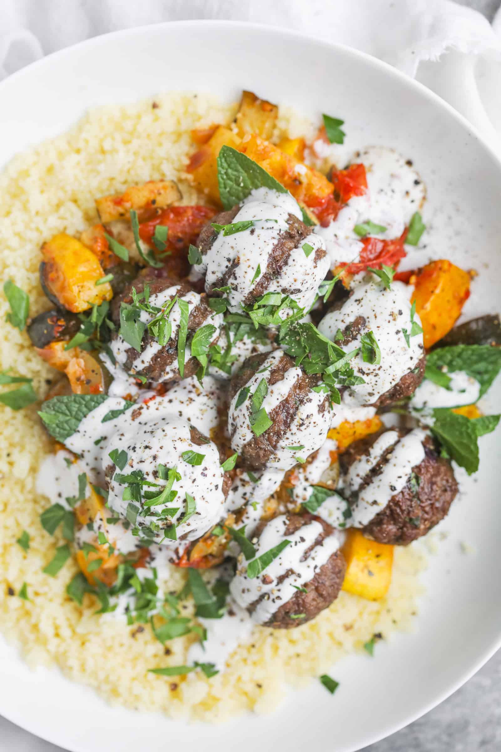 Vegan Kofta Plates with Roasted Vegetables