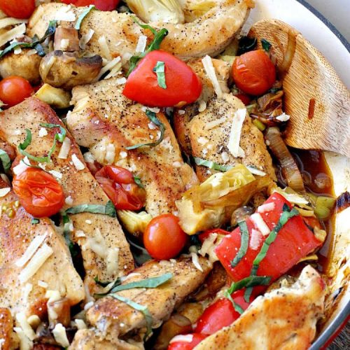 Chicken with Mushrooms, Tomatoes and Artichokes