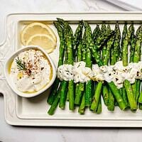 Roasted Asparagus with Dill Yogurt Sauce