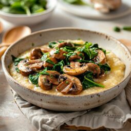 Savory Grits with Sauteed Mushrooms and Spinach