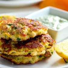 Cauliflower Fritters With Broccoli & Halloumi