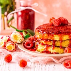 Raspberry Pancakes With Raspberry Syrup