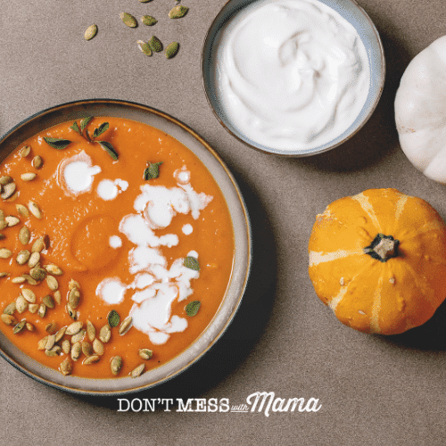 Pumpkin and Sweet Potato Soup With Maple Cream