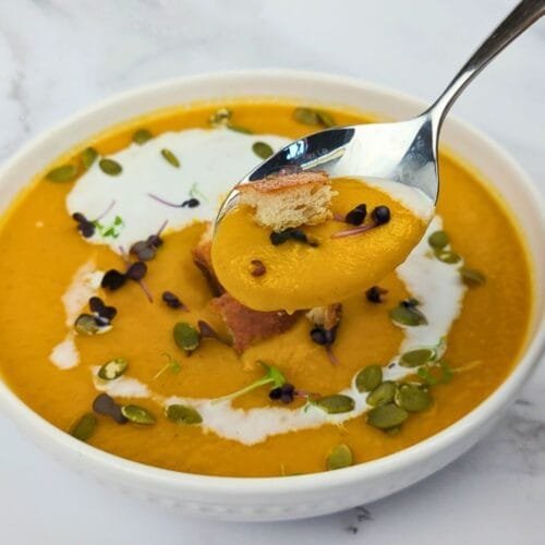 Roasted Butternut Squash Soup with Microgreens