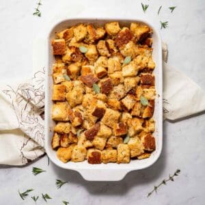 Simple Sourdough Baked Stuffing with Fresh Herbs Recipe (vegan)