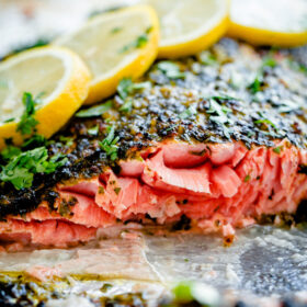Weeknight Broiled Salmon with Chermoula Herb Crust