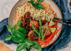 Spicy chicken ramen noodle soup
