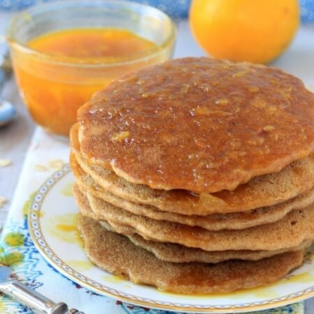 Vegan Oatmeal Pancakes with Cinnamon Orange Syrup