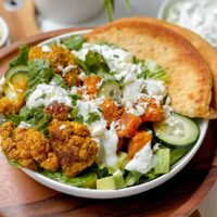 Roasted Cauliflower Bowls with Greek Tzatziki and Sweet Potatoes