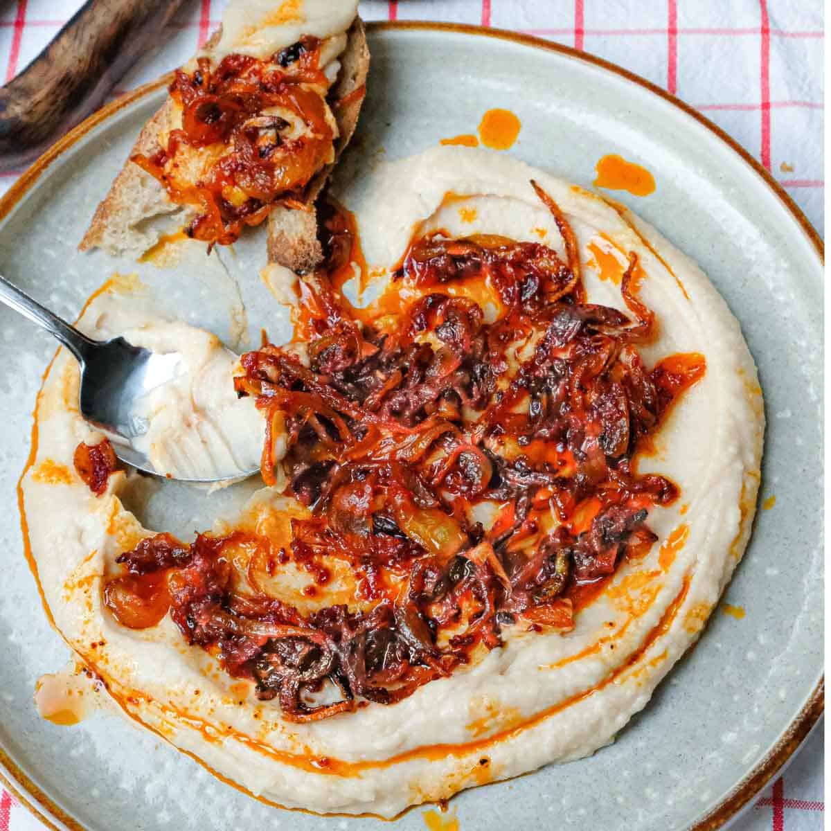 Fasole Batuta: Romanian White Bean Spread with Garlic & Caramelized Onion
