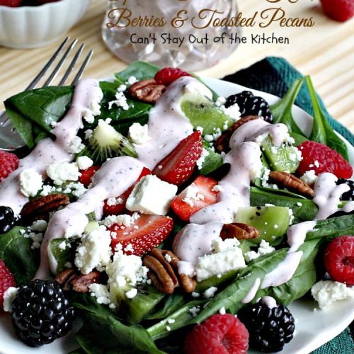 Spinach Salad with Kiwi, Berries and Roasted Pecans