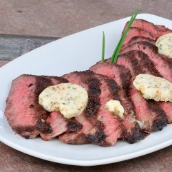 Bourbon Marinated Flat Iron with Bourbon Shallot & Chive Compound Butter