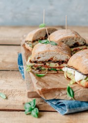 Grilled veggie ciabatta sandwich with sundried tomato vinaigrette