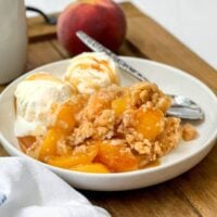 Peach Crumble with Salted Caramel Sauce