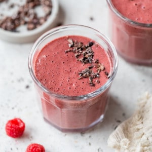 Raspberry Cacao (Chocolate) Protein Smoothie With Almond Milk