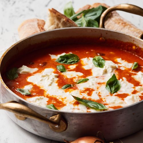Beans in Creamy Tomato Sauce with Burrata