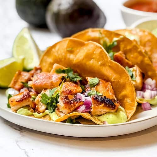 Easy Chicken Tacos with Avocado Cilantro Sauce
