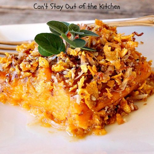 Sweet Potato Casserole with Coconut Praline Topping