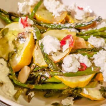 Garlic Herb Asparagus and Summer Squash one pan dish!