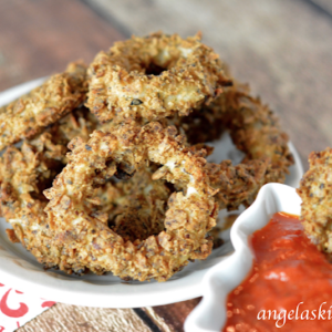 Baked Gluten Free Onion Rings with Beanfields Vegan Ranch Chips
