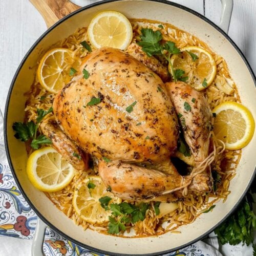 Greek Roasted Chicken with Lemon Orzo
