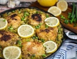 One Pot Lemon Garlic Chicken with Yellow Rice
