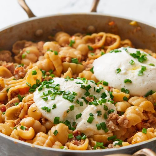 One-Pot Turkey Pasta with Veggies and Burrata