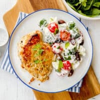 Greek Chicken with Yogurt Cucumber, Tomato and Feta Salad