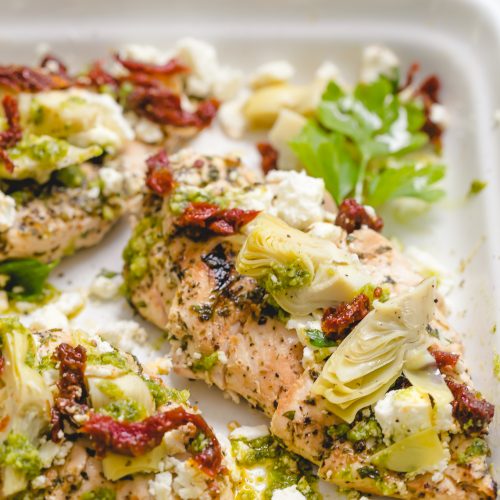 Chicken with Artichokes, Sun Dried Tomatoes and Feta