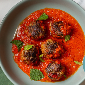 Lamb Meatballs with Roasted Red Pepper Sauce