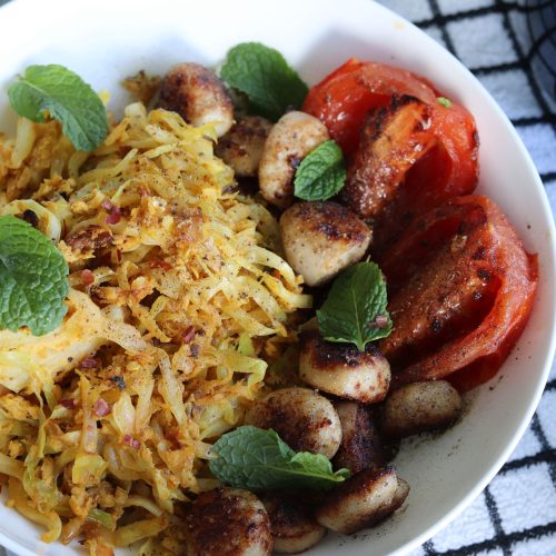 Cabbage and Chipolata Breakfast Bowls