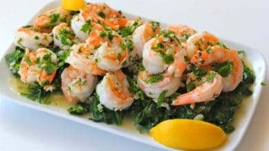 Spicy Garlic Shrimp Over Spinach