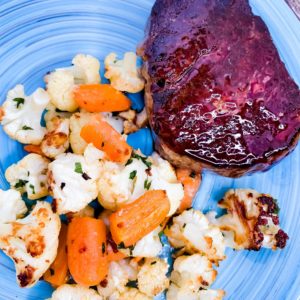 Beef Tenderloin with Roasted Cauliflower and Carrots