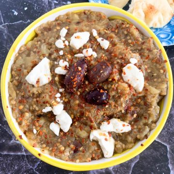Smoky Eggplant Dip with Olives & Feta