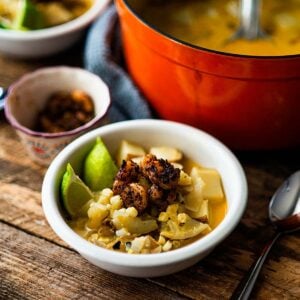 Hatch Green Chile Corn Chowder Recipe with Blackened Shrimp
