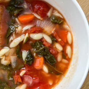 Spinach Orzo Soup with Fire Roasted Tomatoes