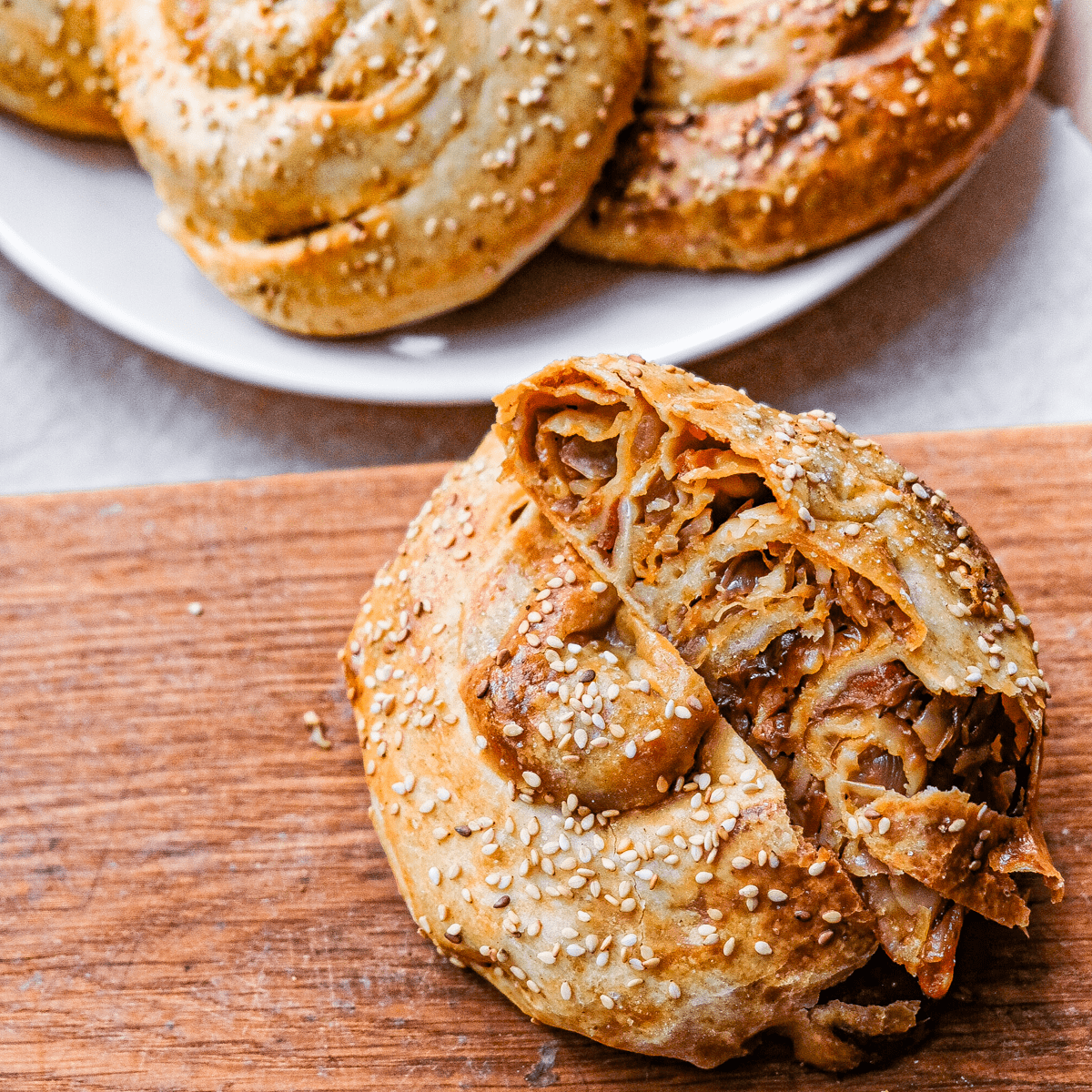 Caramelized Cabbage Phyllo Spirals with Homemade Phyllo