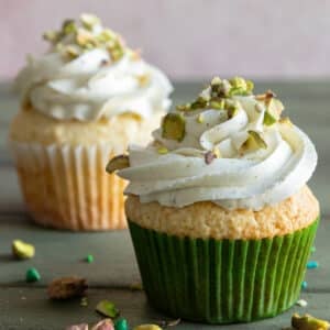 Vanilla Cupcakes with Pistachio Swiss Meringue Buttercream
